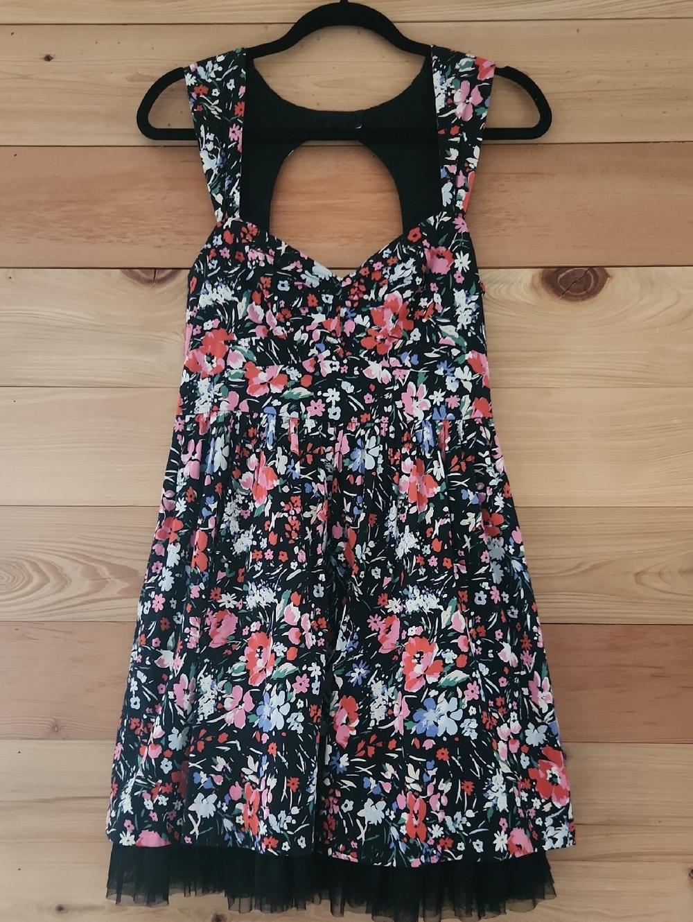 Free People Sunkissed Summer Floral Black Dress with Pink & Red Flowers